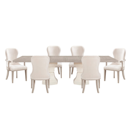 Lofton Light Gray/Ivory 7-Piece 108" Double Pedestal Extendable Dining Set from Homelegance - Luna Furniture