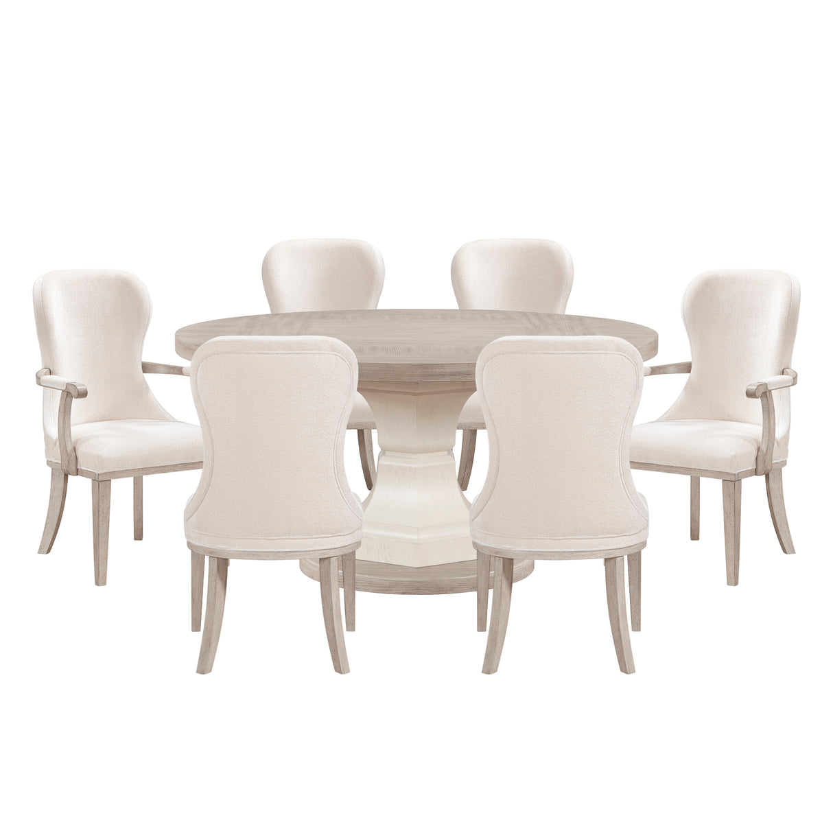 Lofton Light Gray/Ivory 7-Piece 60" Round Dining Set from Homelegance - Luna Furniture