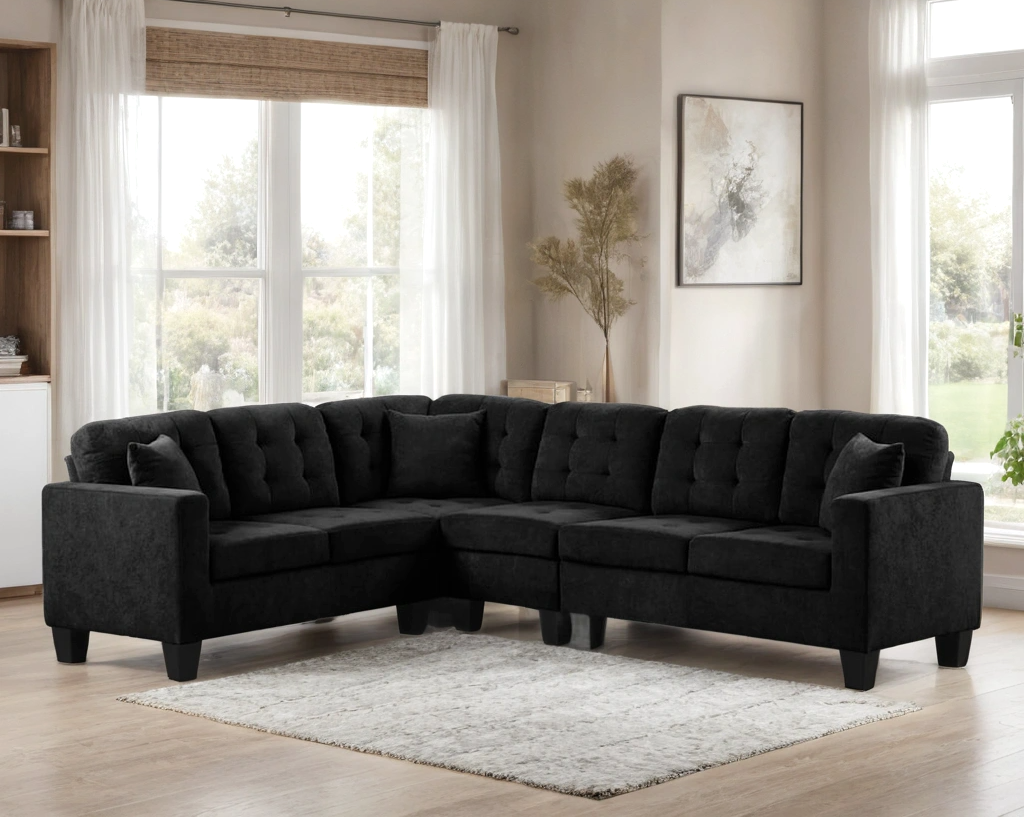 Logan Black Reversible Sectional from Happy Homes - Luna Furniture