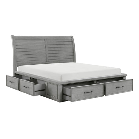 Logandale Antique Gray King Sleigh Storage Platform Bed from Homelegance - Luna Furniture