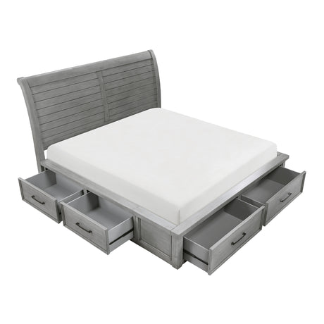 Logandale Antique Gray King Sleigh Storage Platform Bed from Homelegance - Luna Furniture