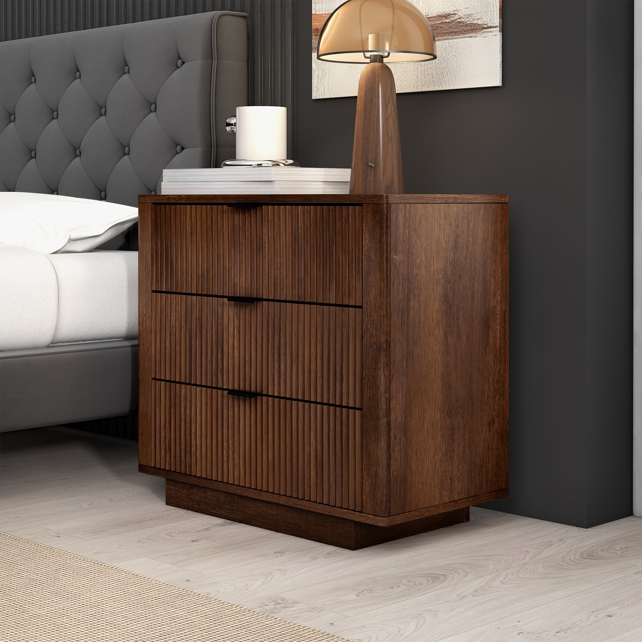 Lola Walnut Nightstand 3-Drawer – Luna Furniture
