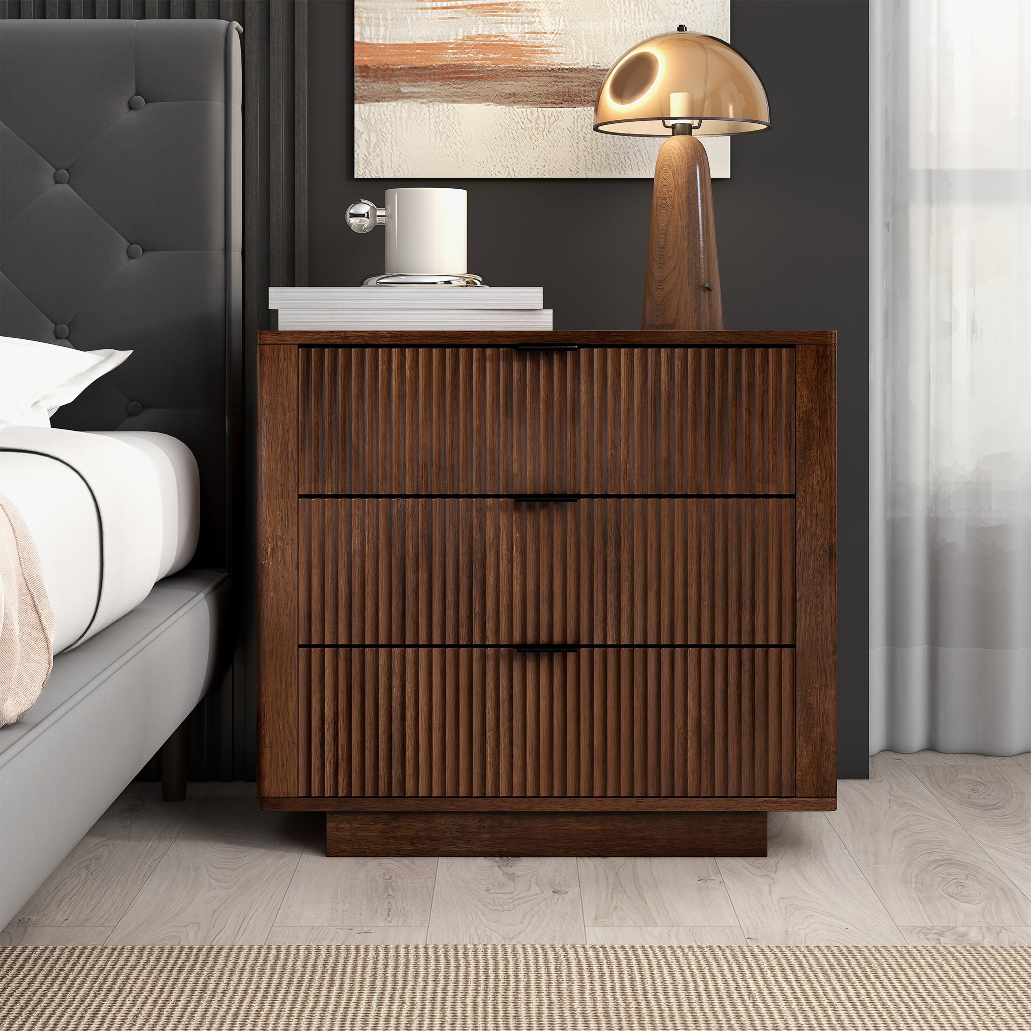 Ashcroft Furniture Lola Walnut Nightstand 3-Drawer – Luna Furniture