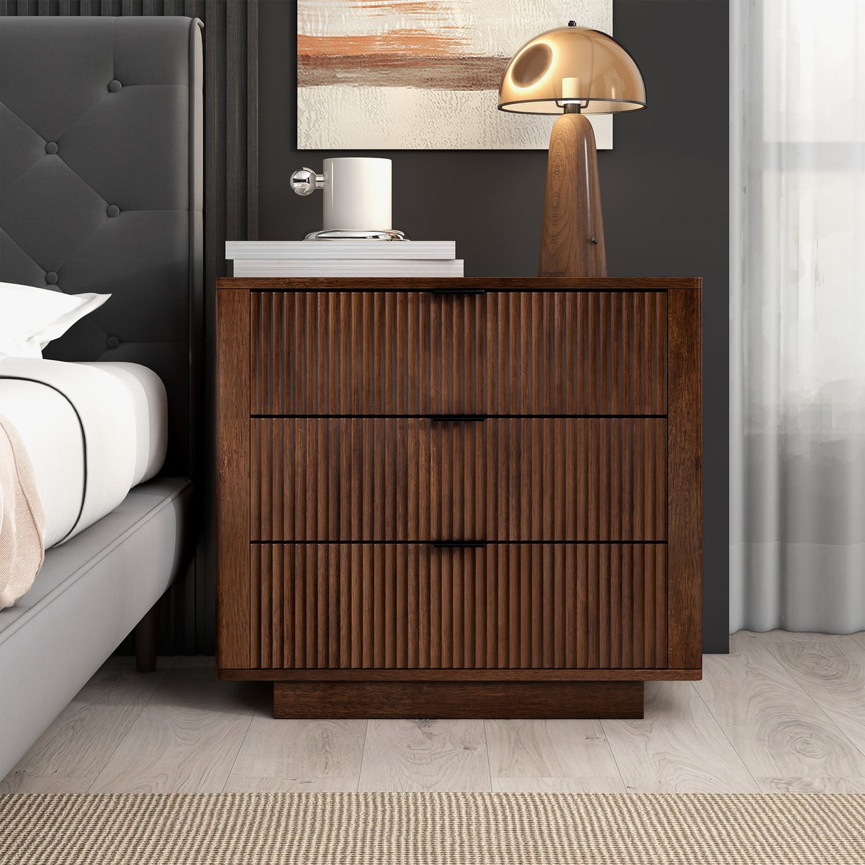 Lola Walnut Nightstand 3-Drawer from Midinmod - Luna Furniture
