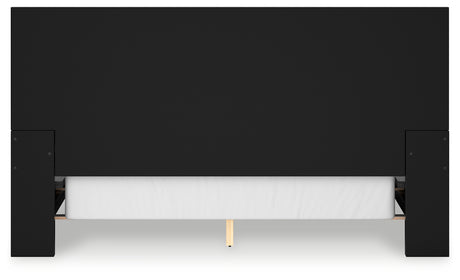 Londer California King Panel Bed with Mirrored Dresser, Chest and 2 Nightstands in Black from Ashley - Luna Furniture