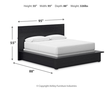 Londer California King Panel Bed with Mirrored Dresser and Chest in Black from Ashley - Luna Furniture