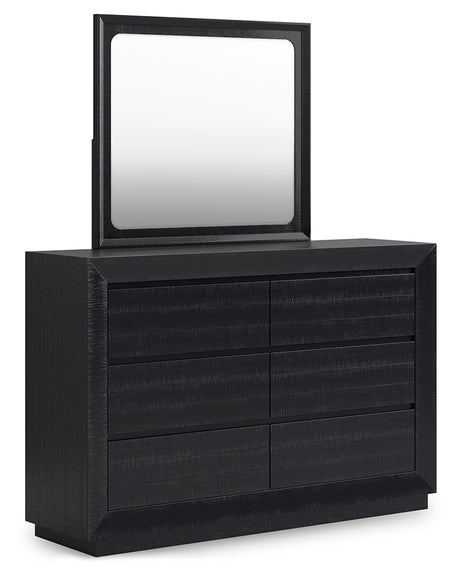 Londer California King Panel Bed with Mirrored Dresser and Nightstand in Black from Ashley - Luna Furniture