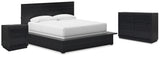 Londer King Panel Bed with Dresser and Nightstand in Black from Ashley - Luna Furniture