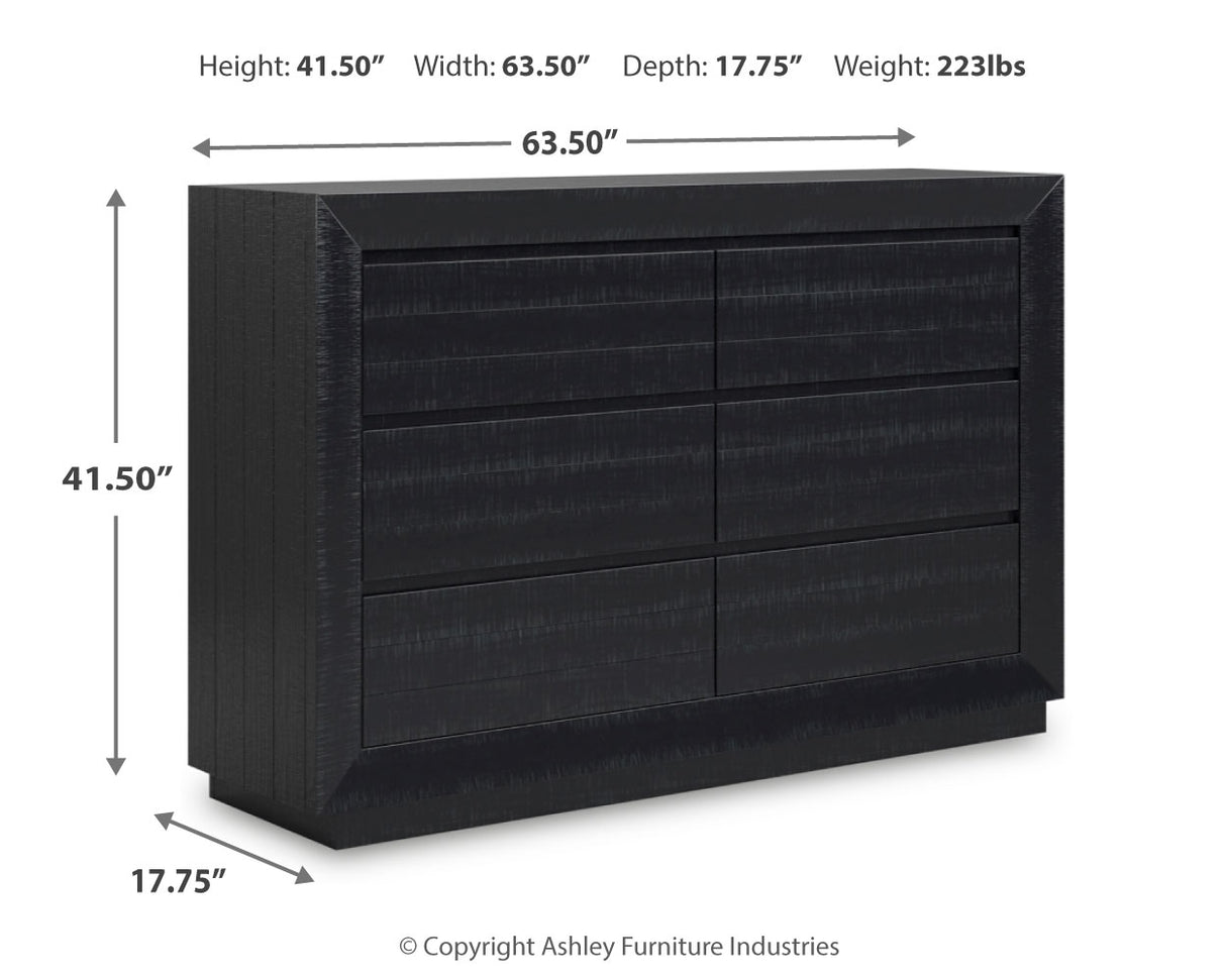 Londer King Panel Bed with Dresser and Nightstand in Black from Ashley - Luna Furniture