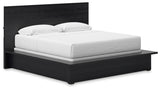 Londer King Panel Bed with Mirrored Dresser and 2 Nightstands in Black from Ashley - Luna Furniture