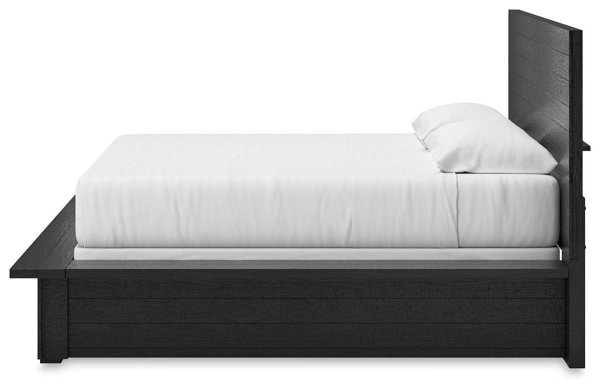 Londer King Panel Bed with Mirrored Dresser and 2 Nightstands in Black from Ashley - Luna Furniture