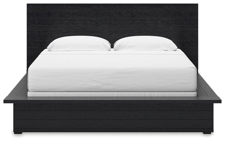 Londer King Panel Bed with Mirrored Dresser and Chest in Black from Ashley - Luna Furniture