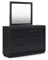 Londer King Panel Bed with Mirrored Dresser and Nightstand in Black from Ashley - Luna Furniture