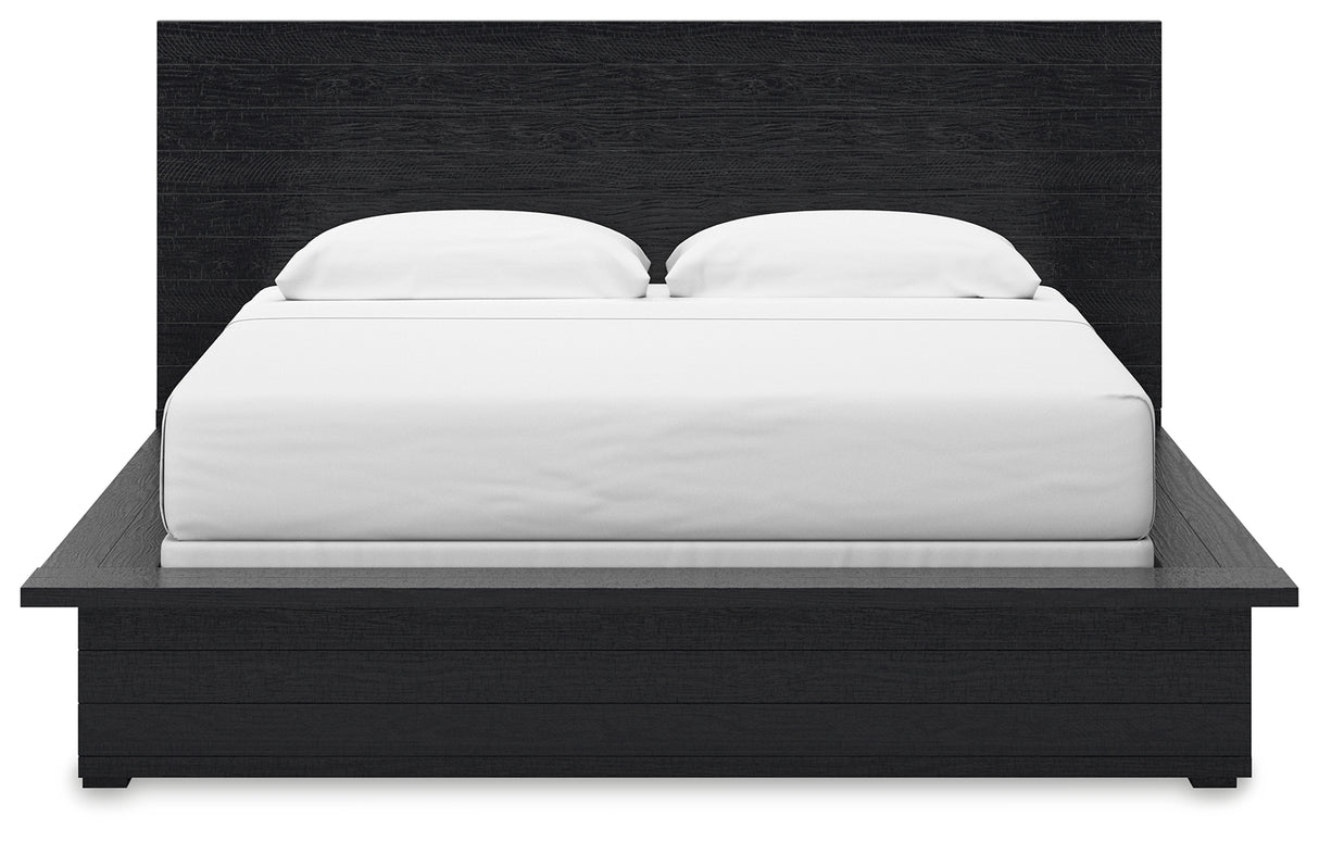 Londer King Panel Bed with Mirrored Dresser and Nightstand in Black from Ashley - Luna Furniture