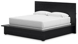 Londer King Panel Bed with Mirrored Dresser and Nightstand in Black from Ashley - Luna Furniture