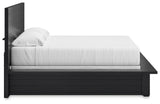 Londer King Panel Bed with Mirrored Dresser and Nightstand in Black from Ashley - Luna Furniture