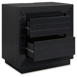 Londer King Panel Bed with Mirrored Dresser and Nightstand in Black from Ashley - Luna Furniture