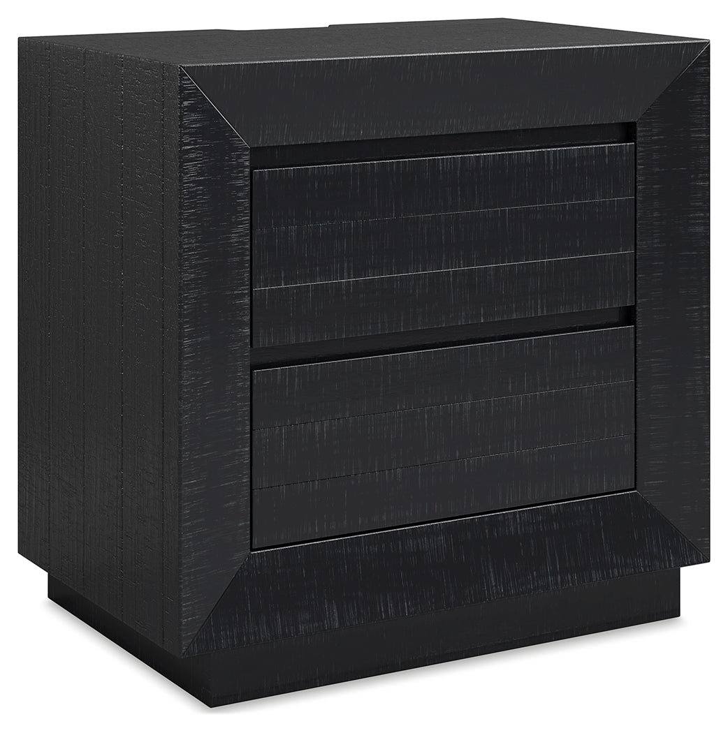 Londer King Panel Bed with Mirrored Dresser and Nightstand in Black from Ashley - Luna Furniture