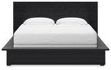 Londer King Panel Bed with Mirrored Dresser in Black from Ashley - Luna Furniture
