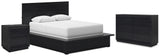 Londer Queen Panel Bed with Dresser and Nightstand in Black from Ashley - Luna Furniture