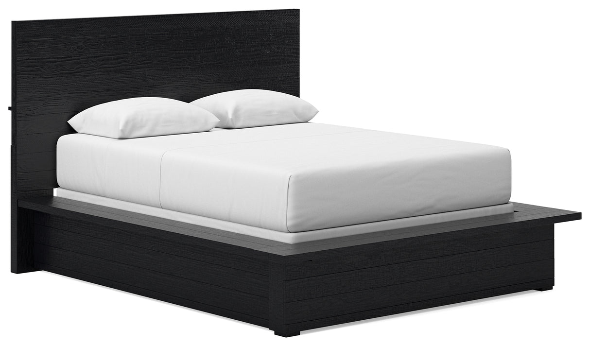 Londer Queen Panel Bed with Mirrored Dresser and 2 Nightstands in Black from Ashley - Luna Furniture