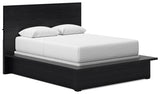 Londer Queen Panel Bed with Mirrored Dresser and 2 Nightstands in Black from Ashley - Luna Furniture