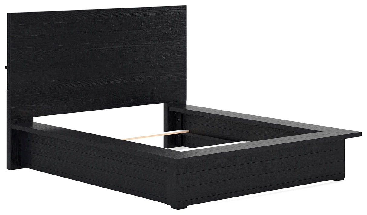 Londer Queen Panel Bed with Mirrored Dresser and 2 Nightstands in Black from Ashley - Luna Furniture