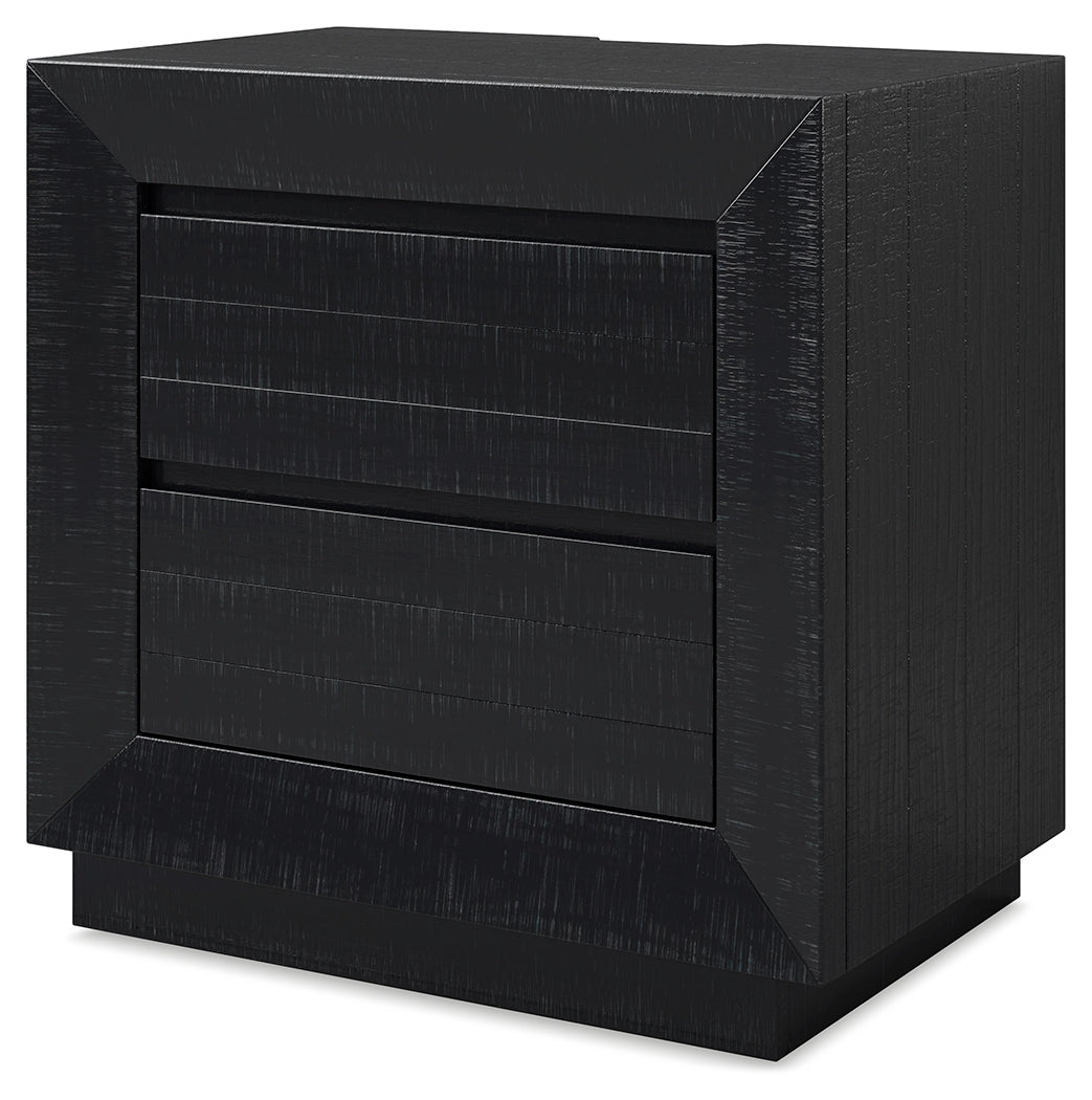 Londer Queen Panel Bed with Mirrored Dresser and 2 Nightstands in Black from Ashley - Luna Furniture