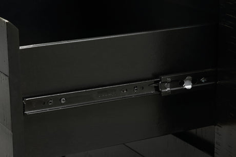 Londer Queen Panel Bed with Mirrored Dresser and Chest in Black from Ashley - Luna Furniture