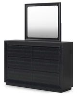 Londer Queen Panel Bed with Mirrored Dresser and Nightstand in Black from Ashley - Luna Furniture