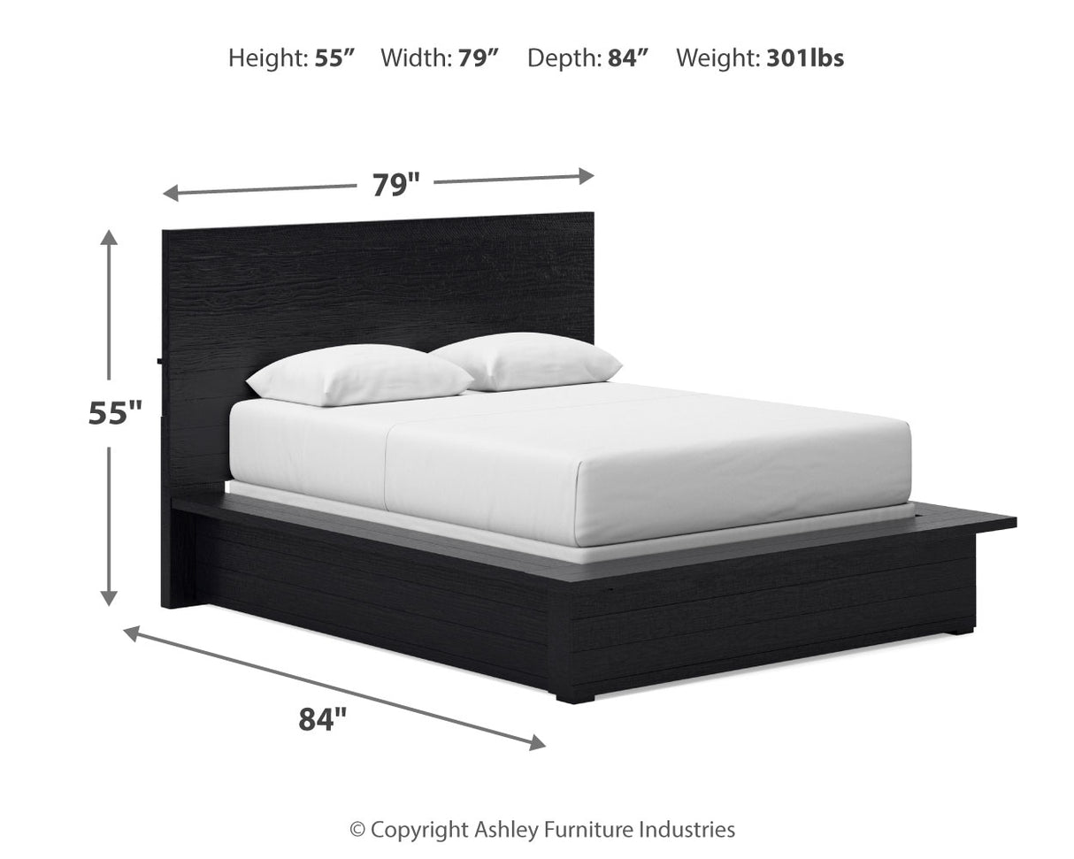 Londer Queen Panel Bed with Mirrored Dresser and Nightstand in Black from Ashley - Luna Furniture