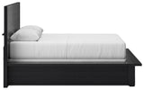 Londer Queen Panel Bed with Mirrored Dresser in Black from Ashley - Luna Furniture