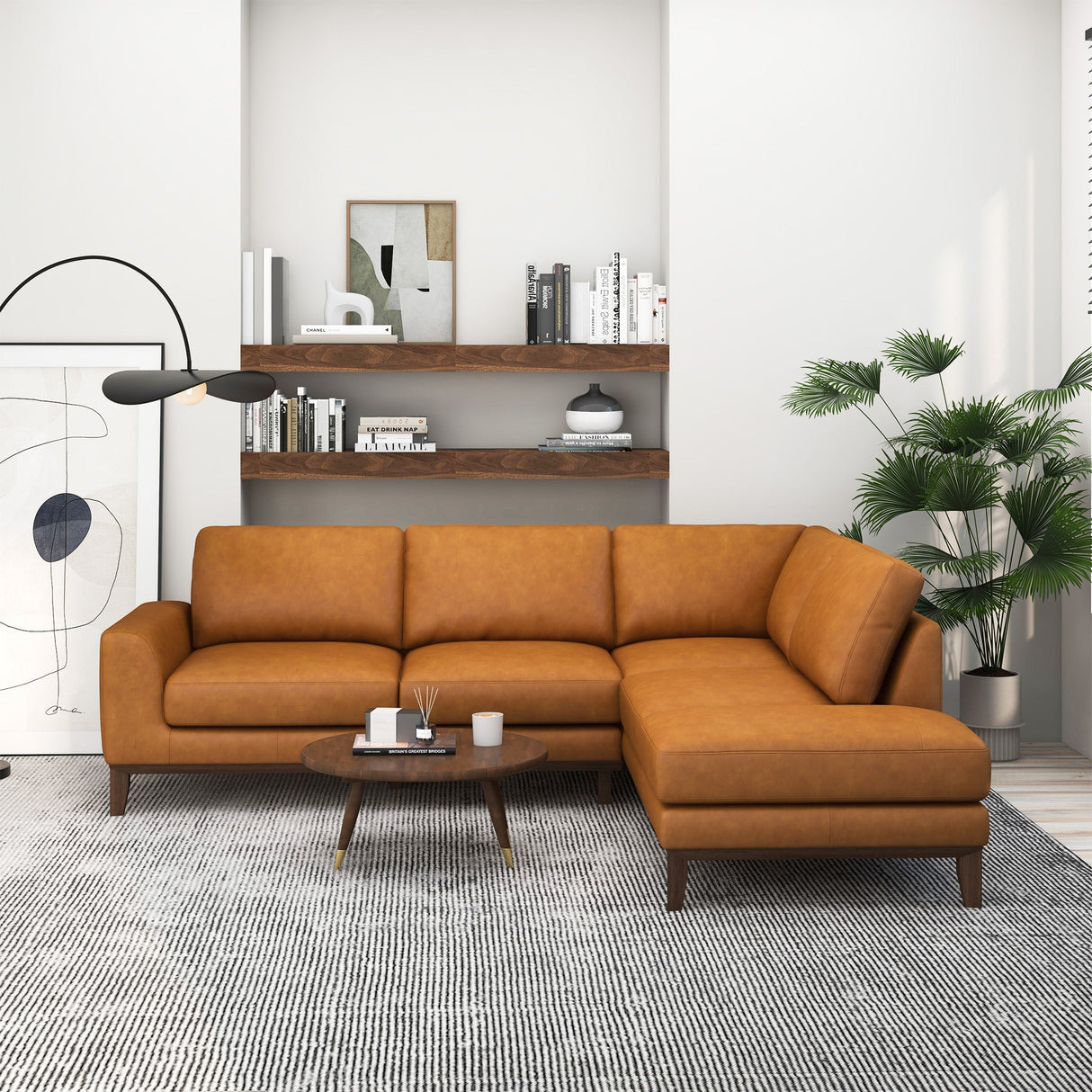 London Tan Leather Right Facing Sectional from Ashcroft Furniture - Luna Furniture