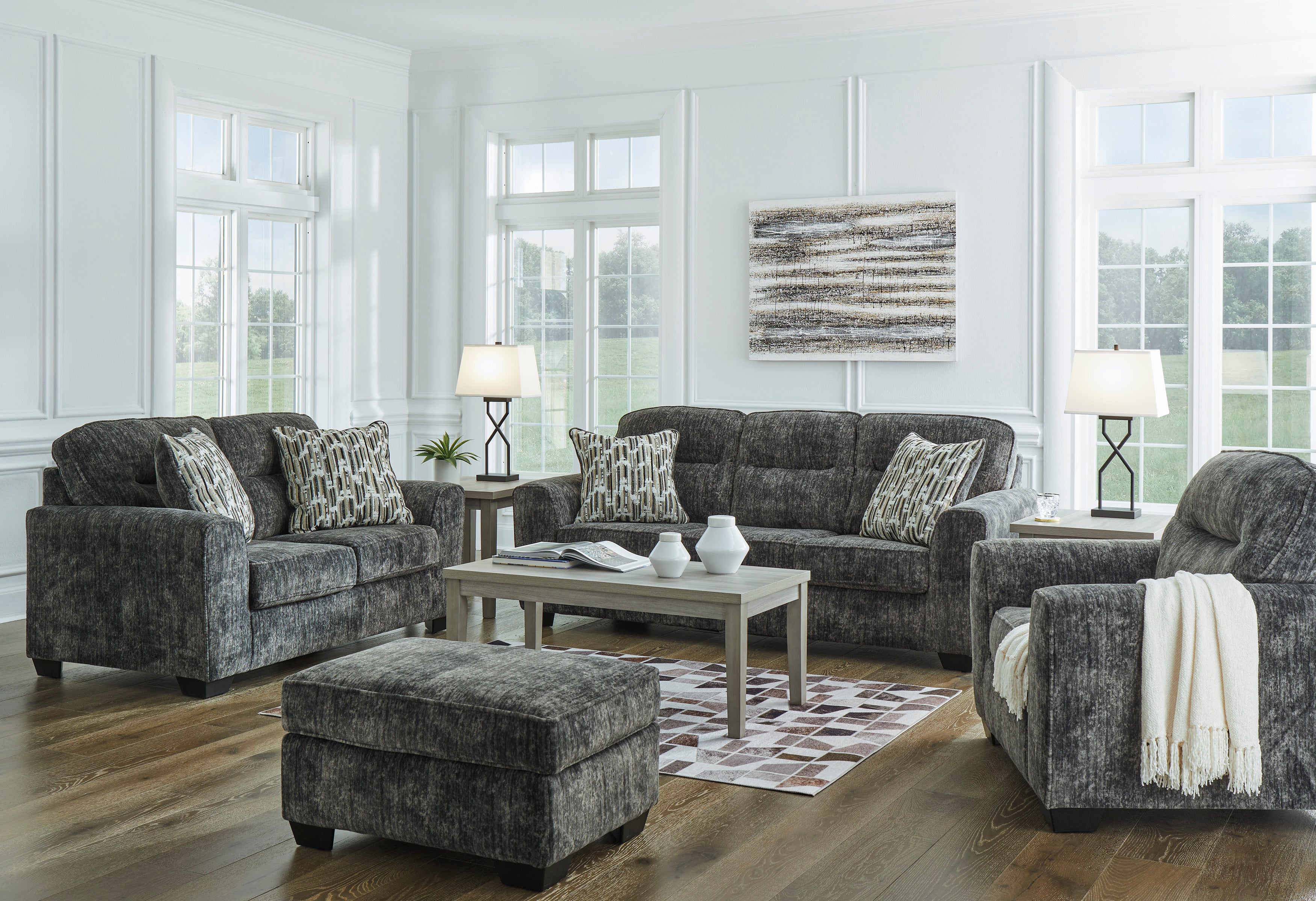 luna Ashley Lonoke Gunmetal Living Room Set – Luna Furniture
