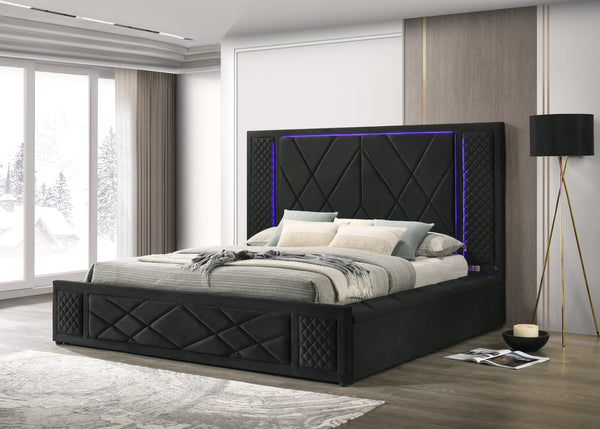 Lorenzo Black LED King Storage Platform Bed