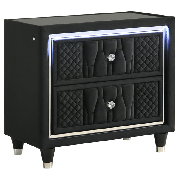 Lorient Black 2-Drawer LED Nightstand with USB