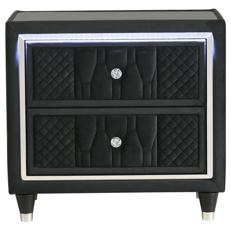 Lorient Black 2-Drawer LED Nightstand with USB from Coaster - Luna Furniture