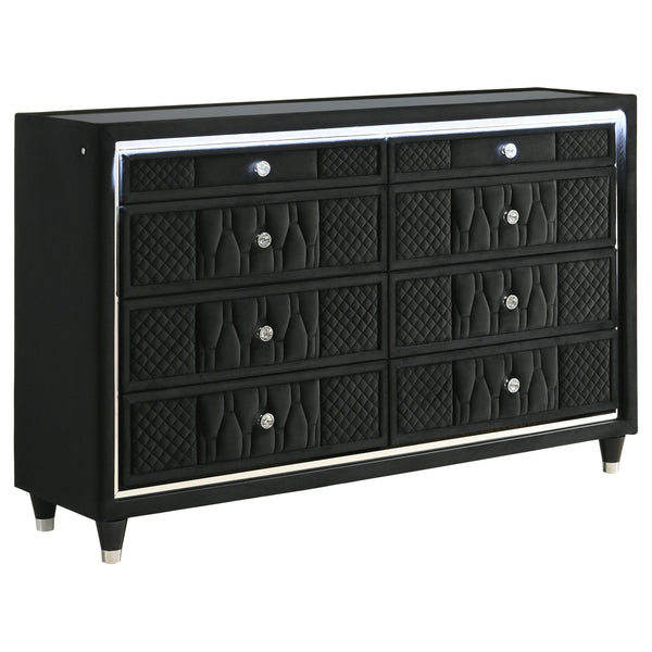 Lorient Black 8-Drawer LED Bedroom Dresser