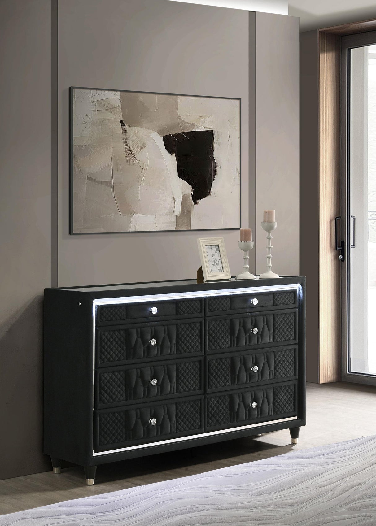 Lorient 8-Drawer LED Bedroom Dresser Cabinet Black