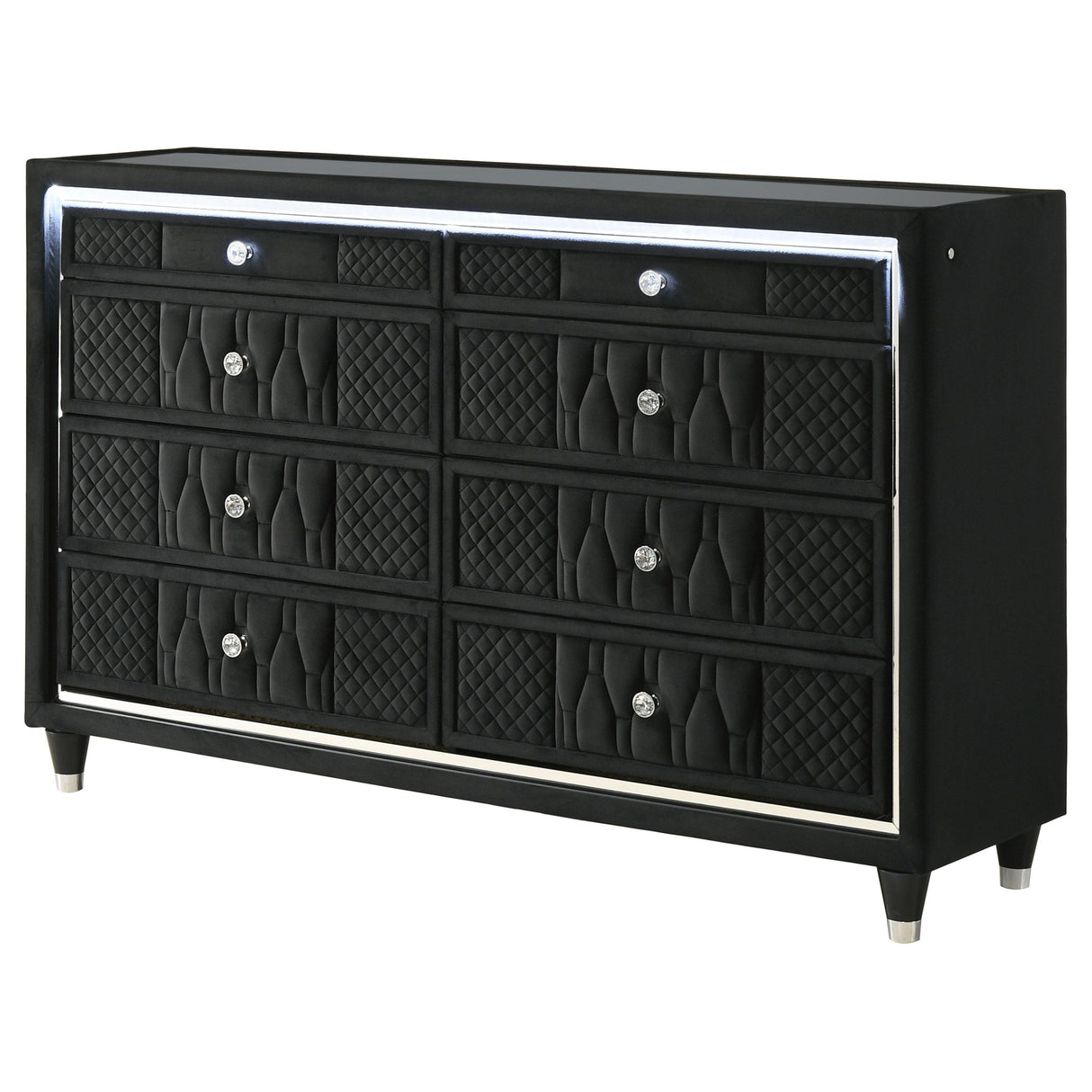 led black dresser Vipbear 6 Drawer Double Dresser with Power Outlet & LED Lights, Wide Storage Chest with Open Shelving Black BS-COD03-BL-SZ-LZY