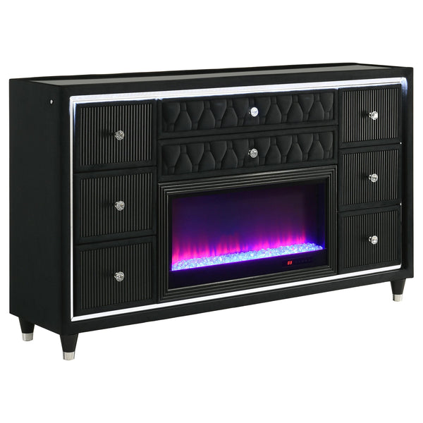 Lorient Black 8-Drawer LED Bedroom Flame Box Dresser