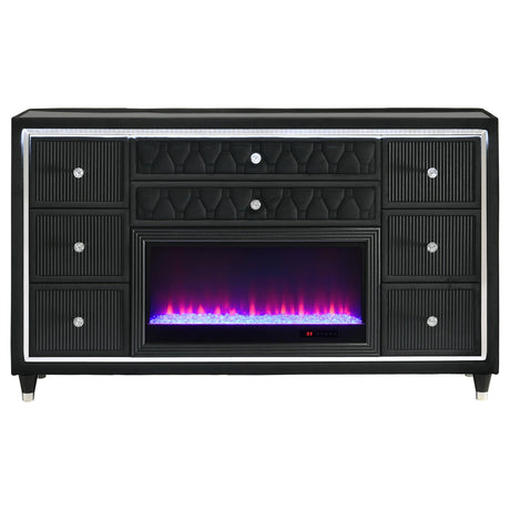 Lorient Black 8-Drawer LED Bedroom Flame Box Dresser from Coaster - Luna Furniture
