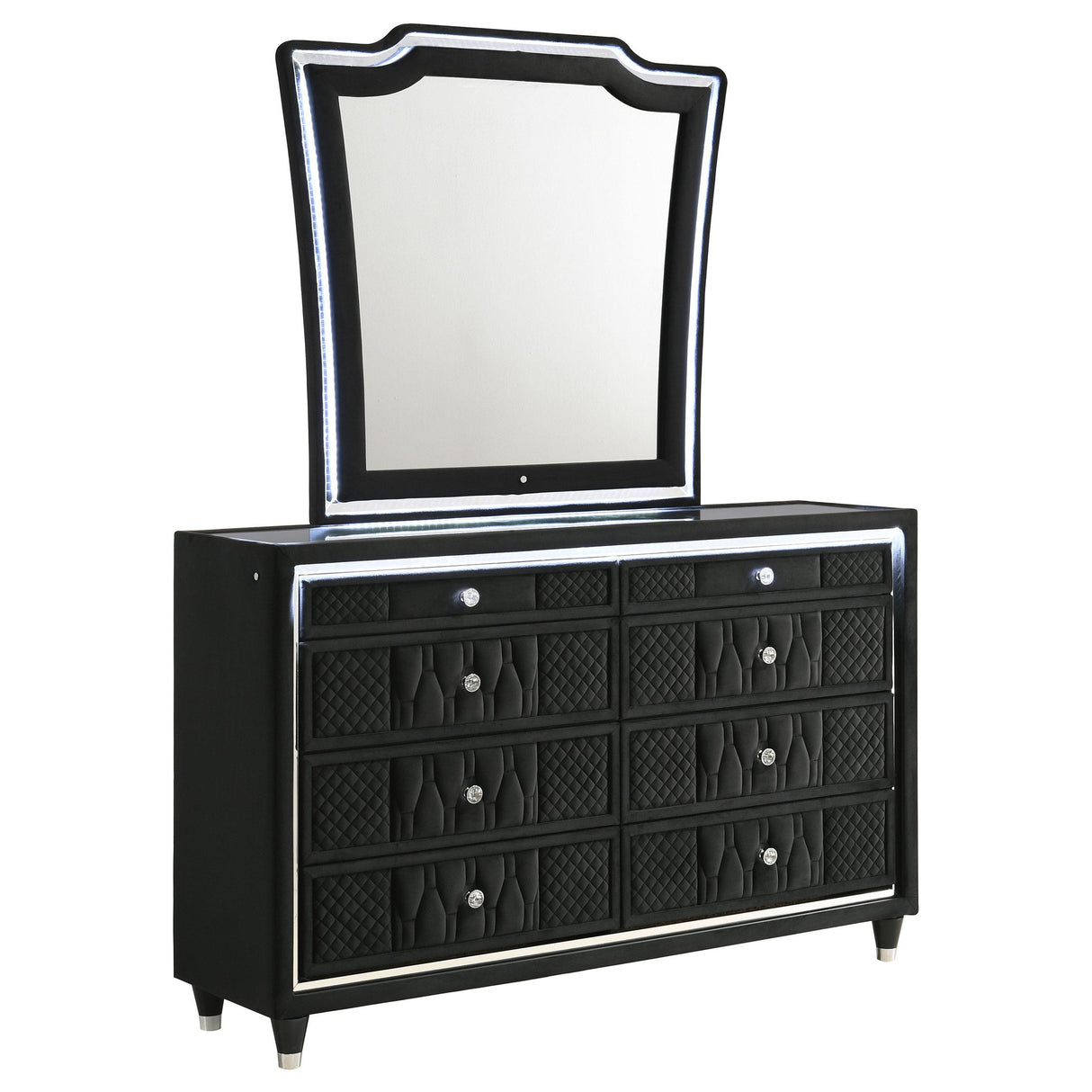 Lorient Black 8-Drawer LED Dresser with Mirror from Coaster - Luna Furniture