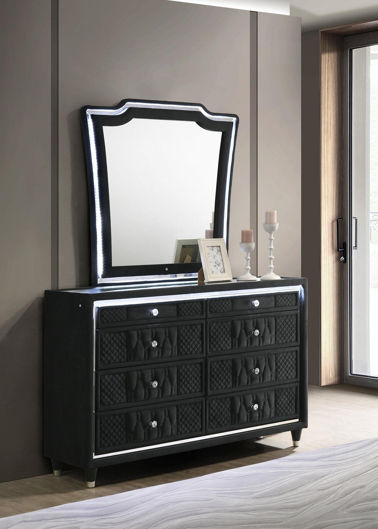 Lorient 8-Drawer LED Dresser with Mirror Black