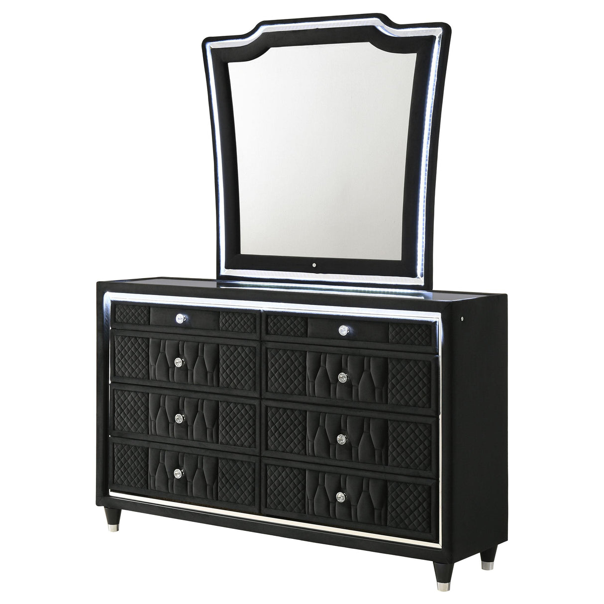 Lorient 8-Drawer LED Dresser with Mirror Black