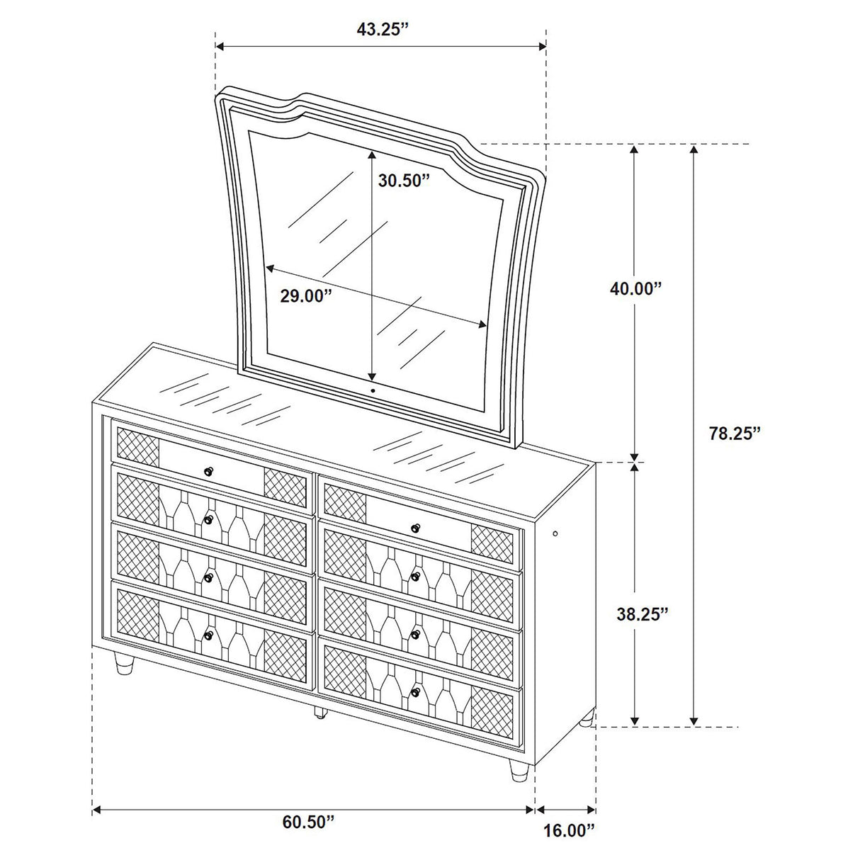 Lorient Black 8-Drawer LED Dresser with Mirror from Coaster - Luna Furniture