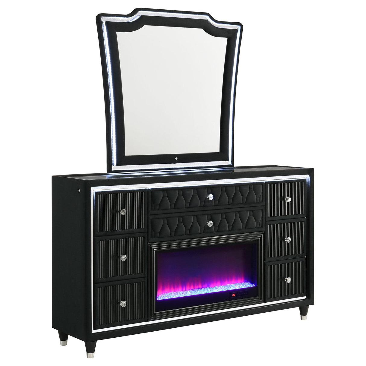 Lorient Black 8-Drawer LED Flame Box Dresser and Mirror from Coaster - Luna Furniture