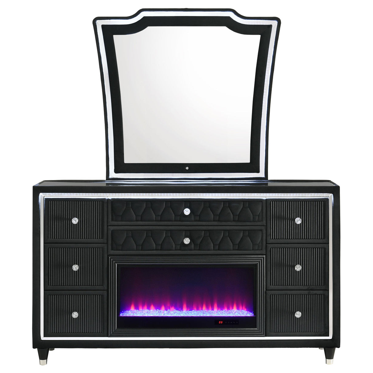 Lorient Black 8-Drawer LED Flame Box Dresser and Mirror from Coaster - Luna Furniture