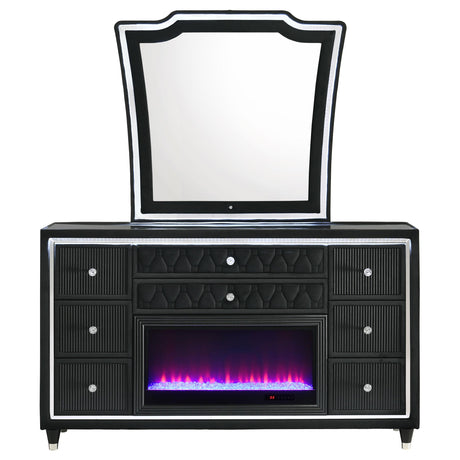 Lorient Black 8-Drawer LED Flame Box Dresser and Mirror from Coaster - Luna Furniture
