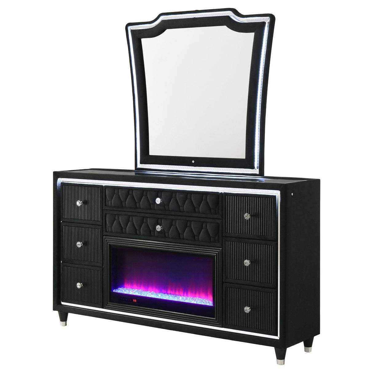 Lorient Black 8-Drawer LED Flame Box Dresser and Mirror from Coaster - Luna Furniture